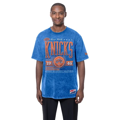 Men's New Era Blue New York Knicks Oversized Throwback Collection Mineral Wash T-Shirt