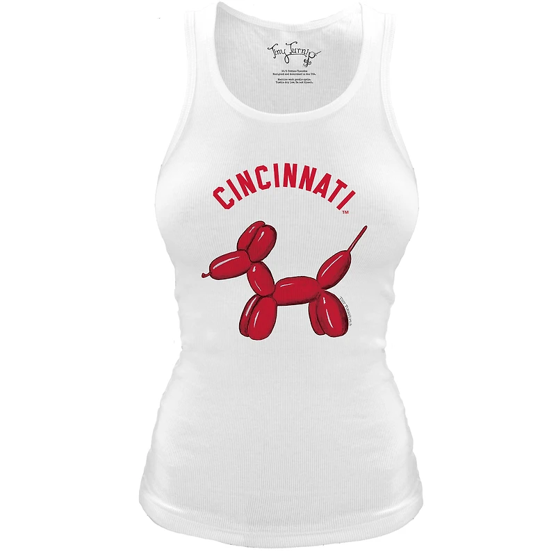 Women's Tiny Turnip White Cincinnati Reds Fitted Balloon Dog Tri-Blend Tank Top