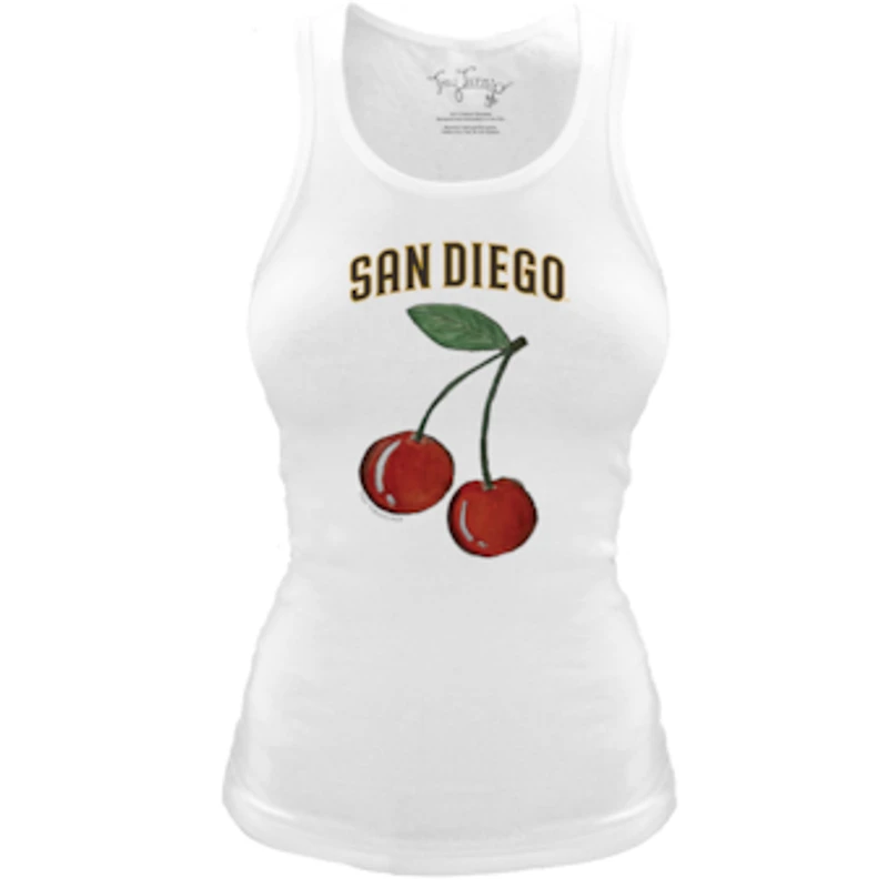 Women's Tiny Turnip White San Diego Padres Fitted Cherries Tri-Blend Tank Top