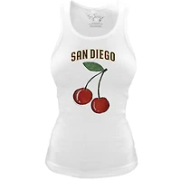 Women's Tiny Turnip White San Diego Padres Fitted Cherries Tri-Blend Tank Top