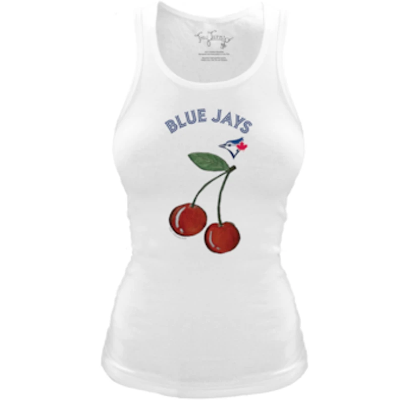 Women's Tiny Turnip White Toronto Blue Jays Fitted Cherries Tri-Blend Tank Top