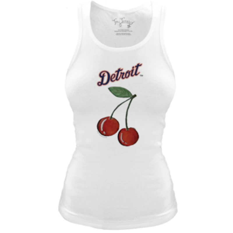 Women's Tiny Turnip White Detroit Tigers Fitted Cherries Tri-Blend Tank Top