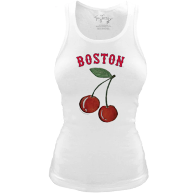 Women's Tiny Turnip White Boston Red Sox Fitted Cherries Tri-Blend Tank Top
