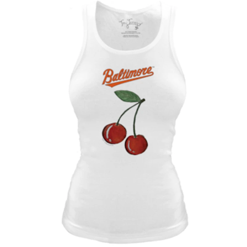 Women's Tiny Turnip White Baltimore Orioles Fitted Cherries Tri-Blend Tank Top