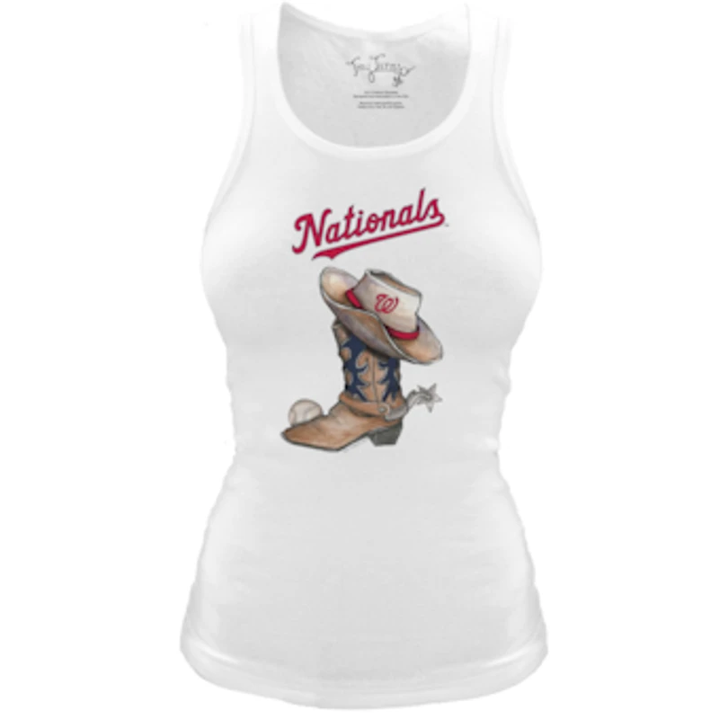 Women's Tiny Turnip White Washington Nationals Fitted Vintage Cowboy Boot Tri-Blend Tank Top
