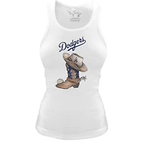 Women's Tiny Turnip White Los Angeles Dodgers Fitted Vintage Cowboy Boot Tri-Blend Tank Top