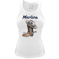 Women's Tiny Turnip White Miami Marlins Fitted Vintage Cowboy Boot Tri-Blend Tank Top