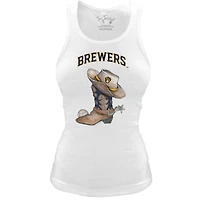 Women's Tiny Turnip White Milwaukee Brewers Fitted Vintage Cowboy Boot Tri-Blend Tank Top
