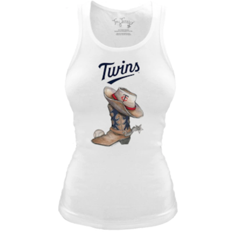 Women's Tiny Turnip White Minnesota Twins Fitted Vintage Cowboy Boot Tri-Blend Tank Top