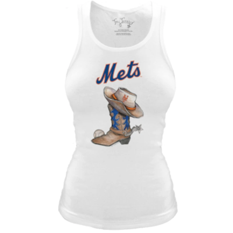 Women's Tiny Turnip White New York Mets Fitted Vintage Cowboy Boot Tri-Blend Tank Top