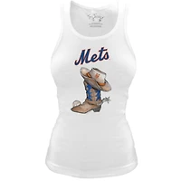 Women's Tiny Turnip White New York Mets Fitted Vintage Cowboy Boot Tri-Blend Tank Top