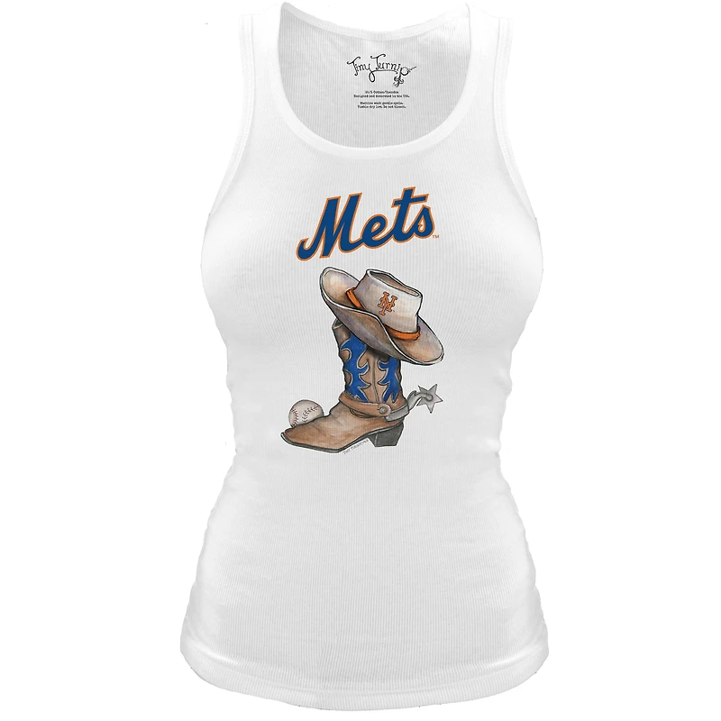 Women's Tiny Turnip White New York Mets Fitted Vintage Cowboy Boot Tri-Blend Tank Top