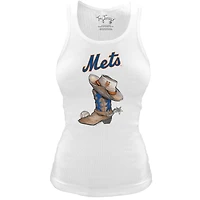 Women's Tiny Turnip White New York Mets Fitted Vintage Cowboy Boot Tri-Blend Tank Top