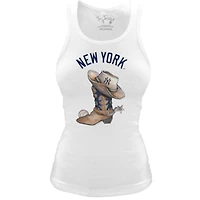 Women's Tiny Turnip White New York Yankees Fitted Vintage Cowboy Boot Tri-Blend Tank Top