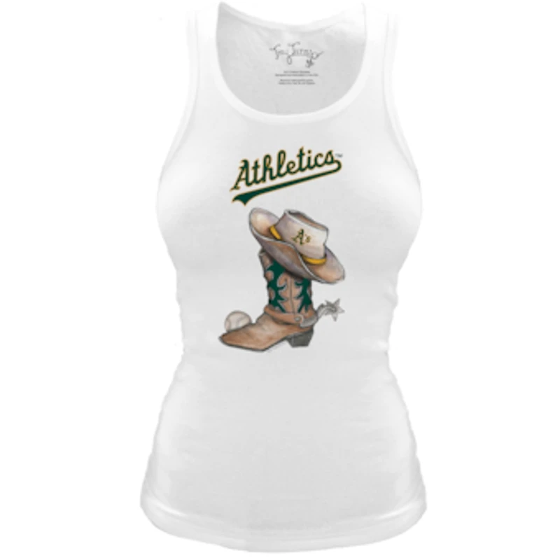 Women's Tiny Turnip White Oakland Athletics Fitted Vintage Cowboy Boot Tri-Blend Tank Top
