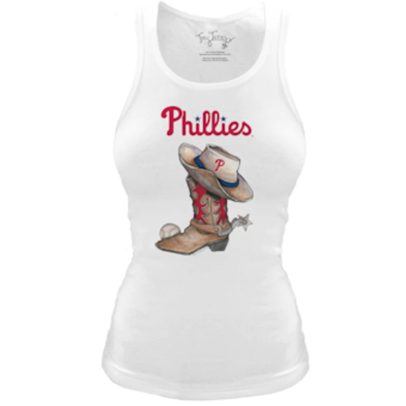Women's Tiny Turnip White Philadelphia Phillies Fitted Vintage Cowboy Boot Tri-Blend Tank Top
