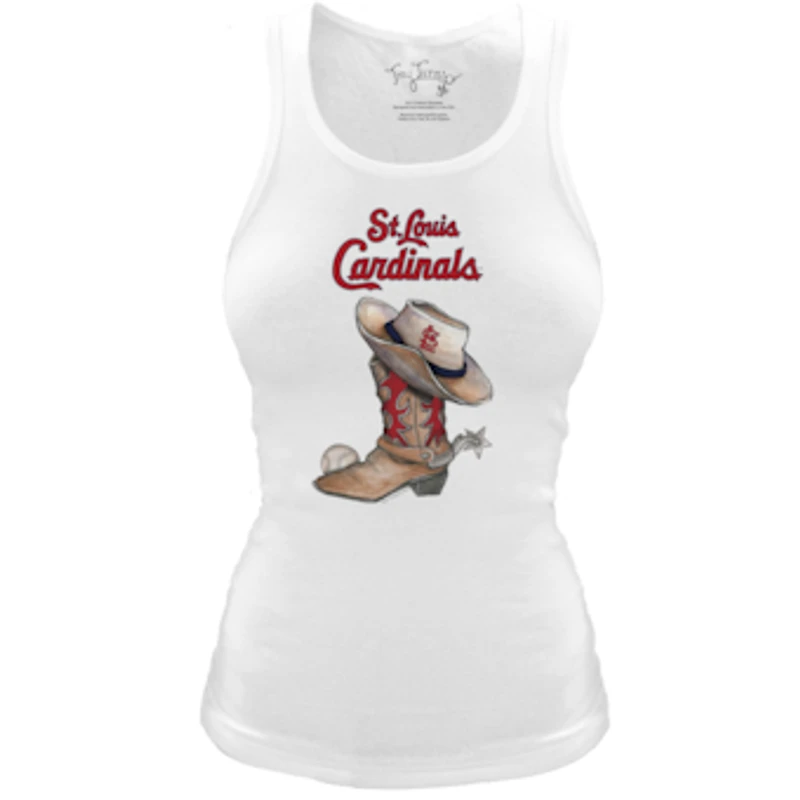 Women's Tiny Turnip White St. Louis Cardinals Fitted Vintage Cowboy Boot Tri-Blend Tank Top