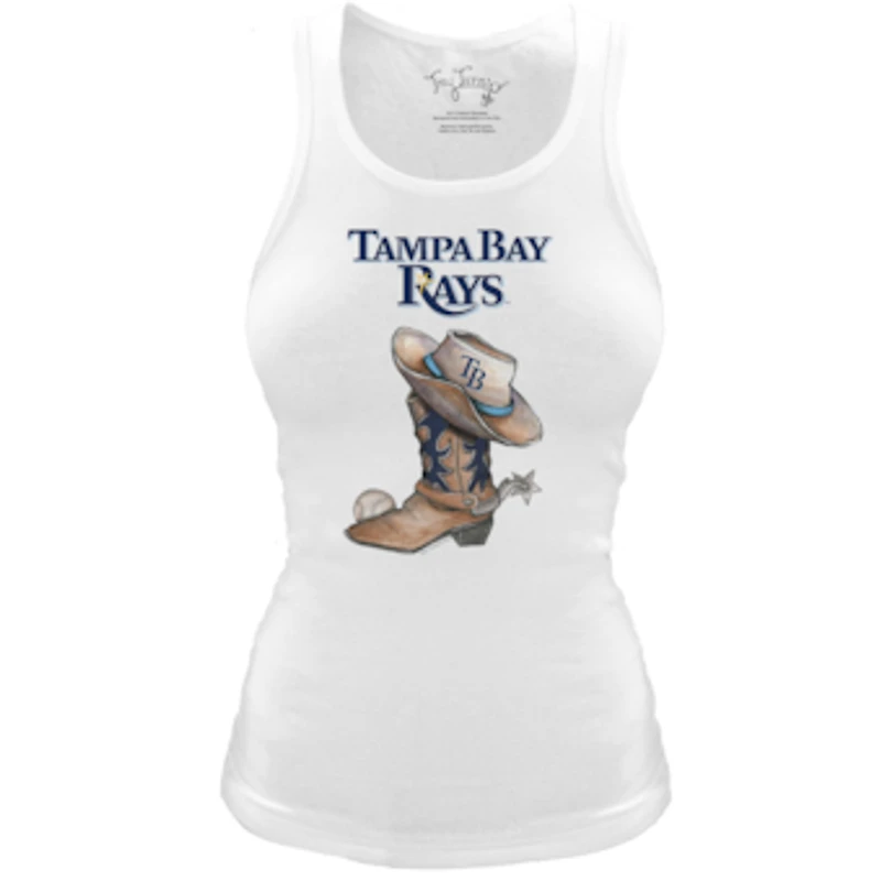 Women's Tiny Turnip White Tampa Bay Rays Fitted Vintage Cowboy Boot Tri-Blend Tank Top