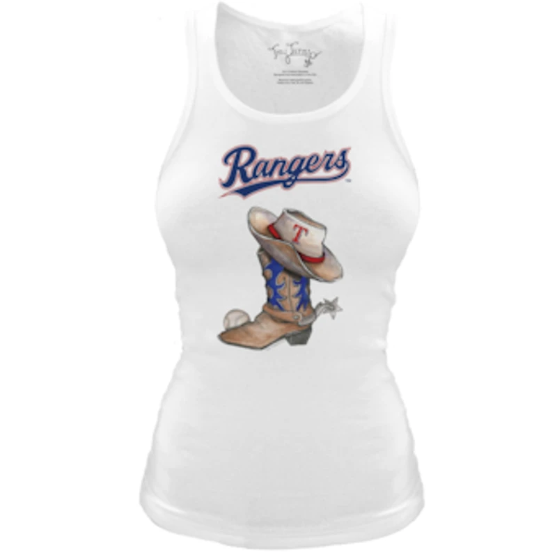 Women's Tiny Turnip White Texas Rangers Fitted Vintage Cowboy Boot Tri-Blend Tank Top
