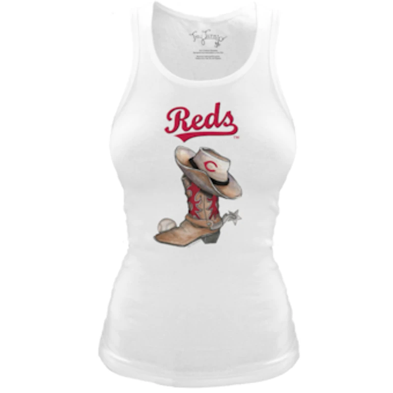 Women's Tiny Turnip White Cincinnati Reds Fitted Vintage Cowboy Boot Tri-Blend Tank Top