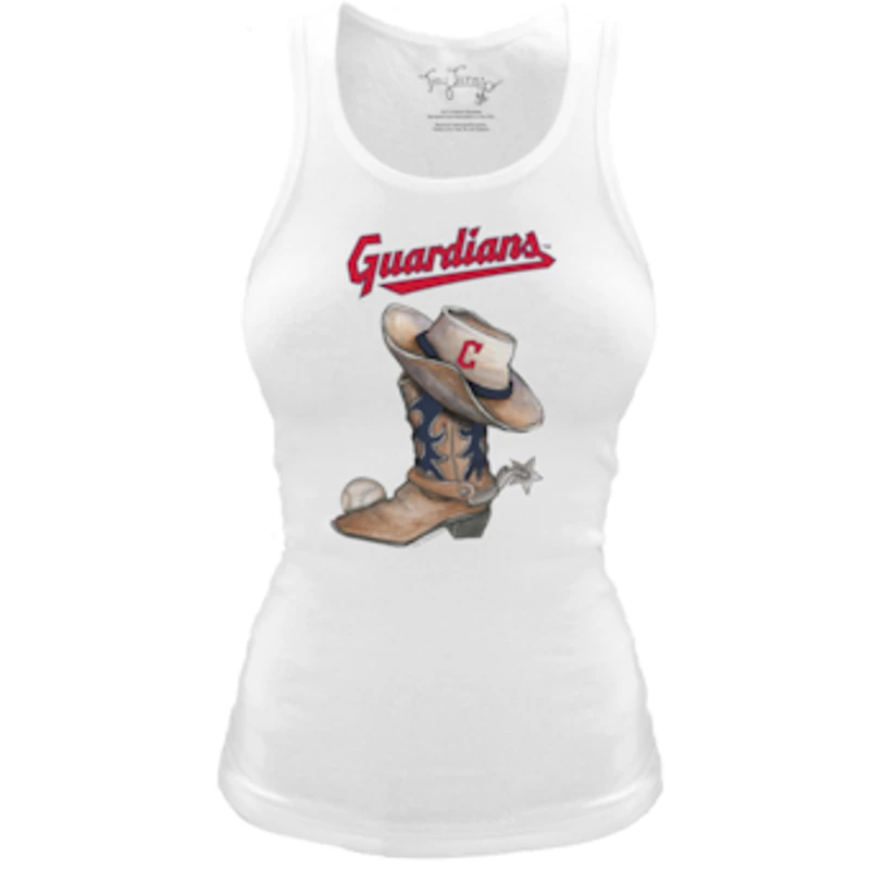 Women's Tiny Turnip White Cleveland Guardians Fitted Vintage Cowboy Boot Tri-Blend Tank Top