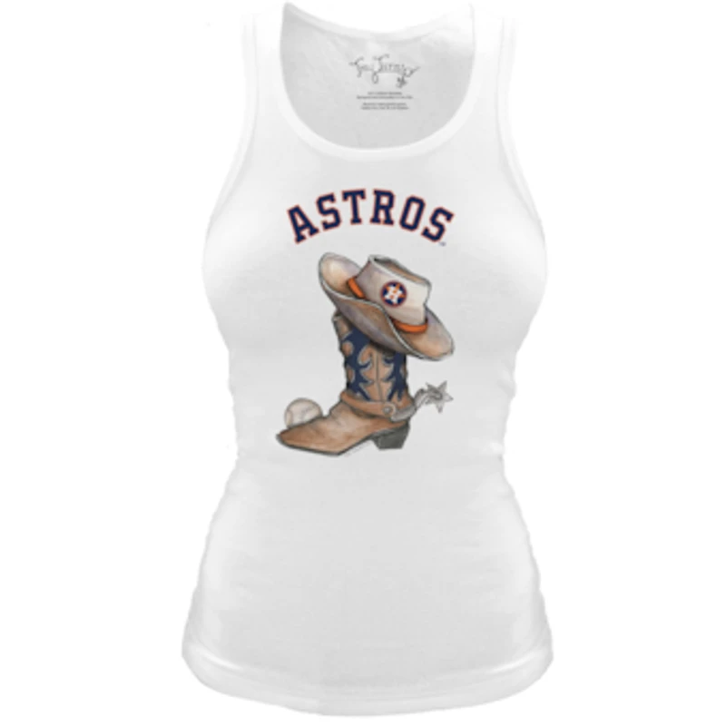 Women's Tiny Turnip White Houston Astros Fitted Vintage Cowboy Boot Tri-Blend Tank Top