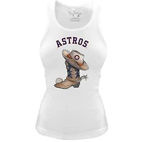 Women's Tiny Turnip White Houston Astros Fitted Vintage Cowboy Boot Tri-Blend Tank Top