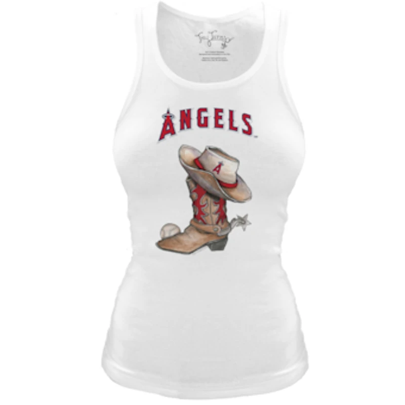 Women's Tiny Turnip White Los Angeles Angels Fitted Vintage Cowboy Boot Tri-Blend Tank Top