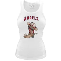 Women's Tiny Turnip White Los Angeles Angels Fitted Vintage Cowboy Boot Tri-Blend Tank Top