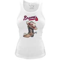 Women's Tiny Turnip White Atlanta Braves Fitted Vintage Cowboy Boot Tri-Blend Tank Top
