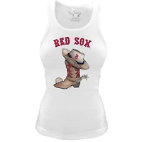 Women's Tiny Turnip White Boston Red Sox Fitted Vintage Cowboy Boot Tri-Blend Tank Top