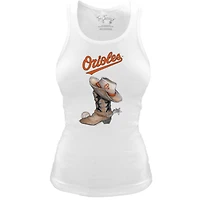 Women's Tiny Turnip White Baltimore Orioles Fitted Vintage Cowboy Boot Tri-Blend Tank Top