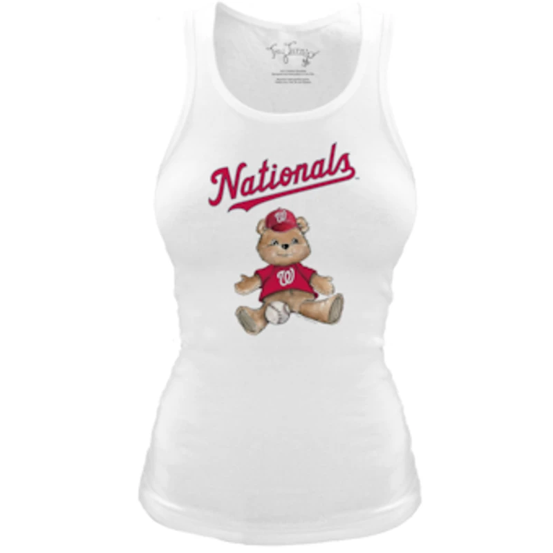 Women's Tiny Turnip White Washington Nationals Fitted Teddy Bear Tri-Blend Tank Top