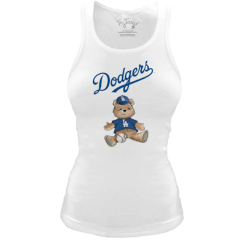 Women's Tiny Turnip White Los Angeles Dodgers Fitted Teddy Bear Tri-Blend Tank Top