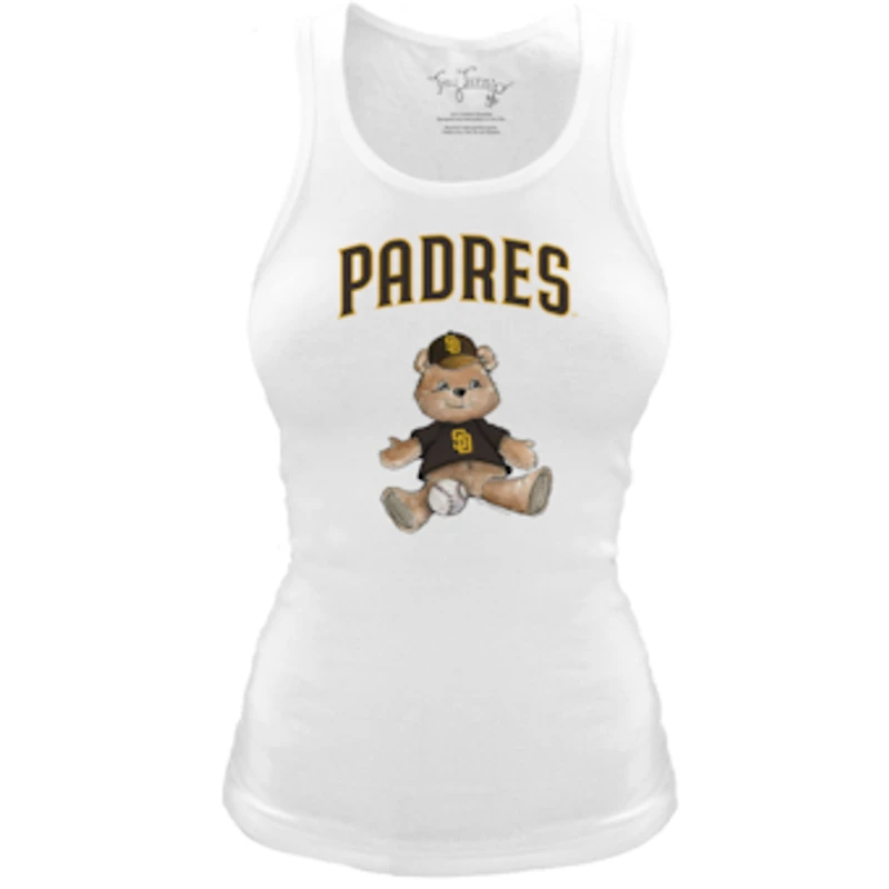 Women's Tiny Turnip White San Diego Padres Fitted Teddy Bear Tri-Blend Tank Top
