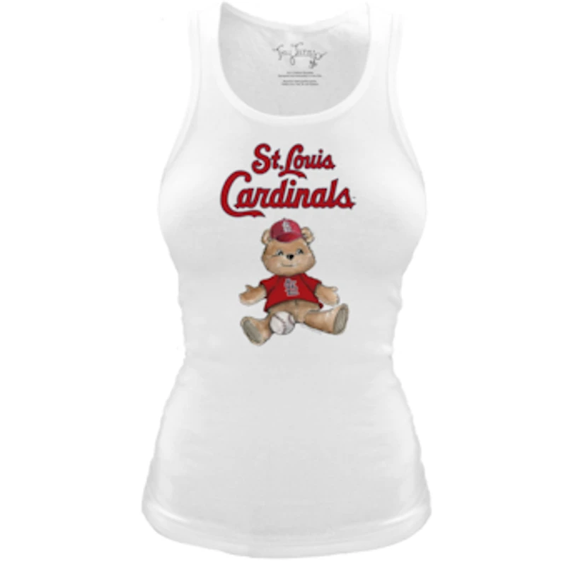 Women's Tiny Turnip White St. Louis Cardinals Fitted Teddy Bear Tri-Blend Tank Top