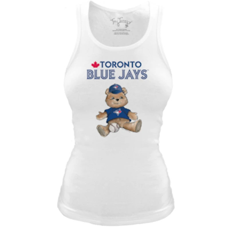 Women's Tiny Turnip White Toronto Blue Jays Fitted Teddy Bear Tri-Blend Tank Top