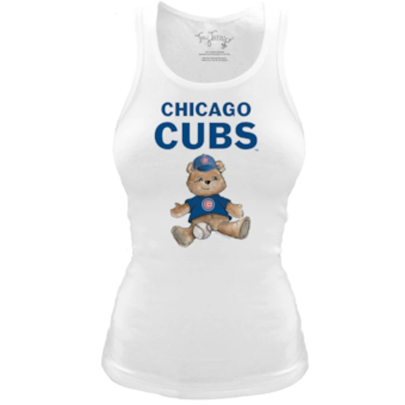Women's Tiny Turnip White Chicago Cubs Fitted Teddy Bear Tri-Blend Tank Top