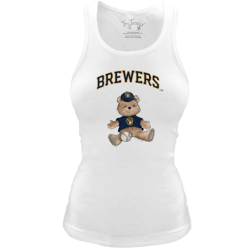Women's Tiny Turnip White Milwaukee Brewers Fitted Teddy Bear Tri-Blend Tank Top
