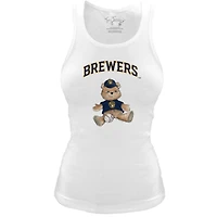 Women's Tiny Turnip White Milwaukee Brewers Fitted Teddy Bear Tri-Blend Tank Top