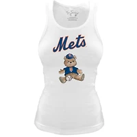 Women's Tiny Turnip White New York Mets Fitted Teddy Bear Tri-Blend Tank Top