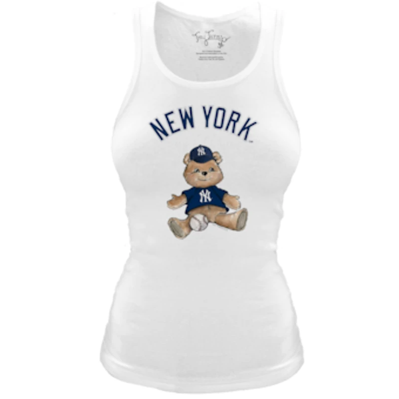 Women's Tiny Turnip White New York Yankees Fitted Teddy Bear Tri-Blend Tank Top