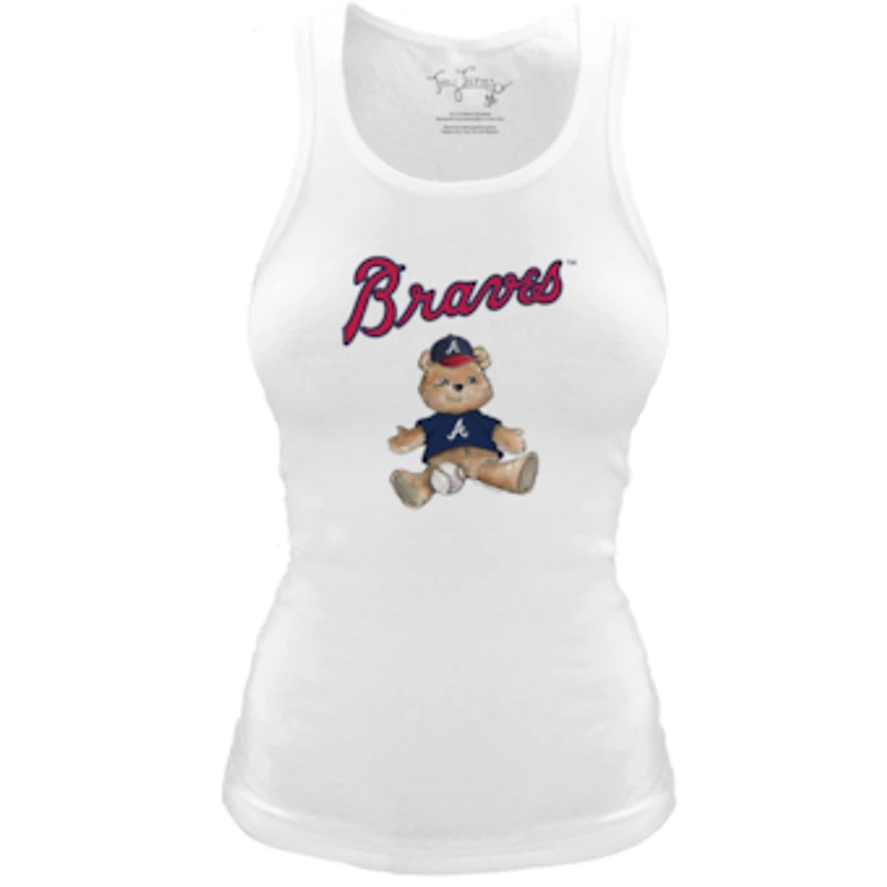 Women's Tiny Turnip White Atlanta Braves Fitted Teddy Bear Tri-Blend Tank Top