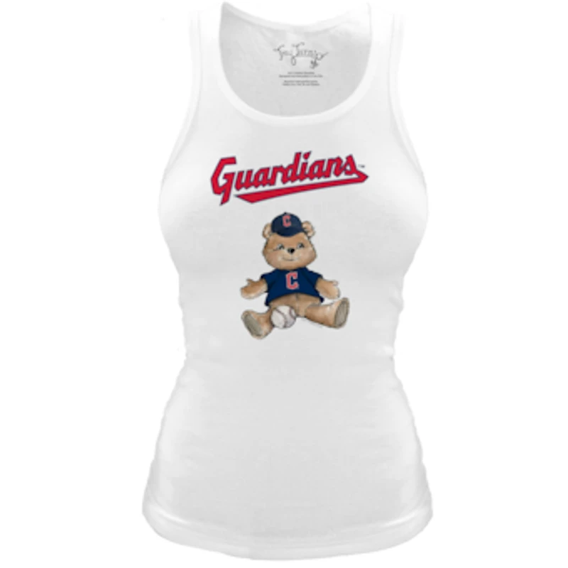 Women's Tiny Turnip White Cleveland Guardians Fitted Teddy Bear Tri-Blend Tank Top
