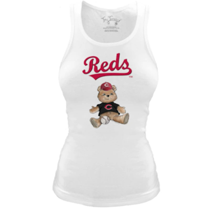 Women's Tiny Turnip White Cincinnati Reds Fitted Teddy Bear Tri-Blend Tank Top