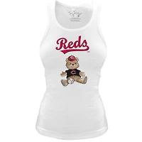 Women's Tiny Turnip White Cincinnati Reds Fitted Teddy Bear Tri-Blend Tank Top