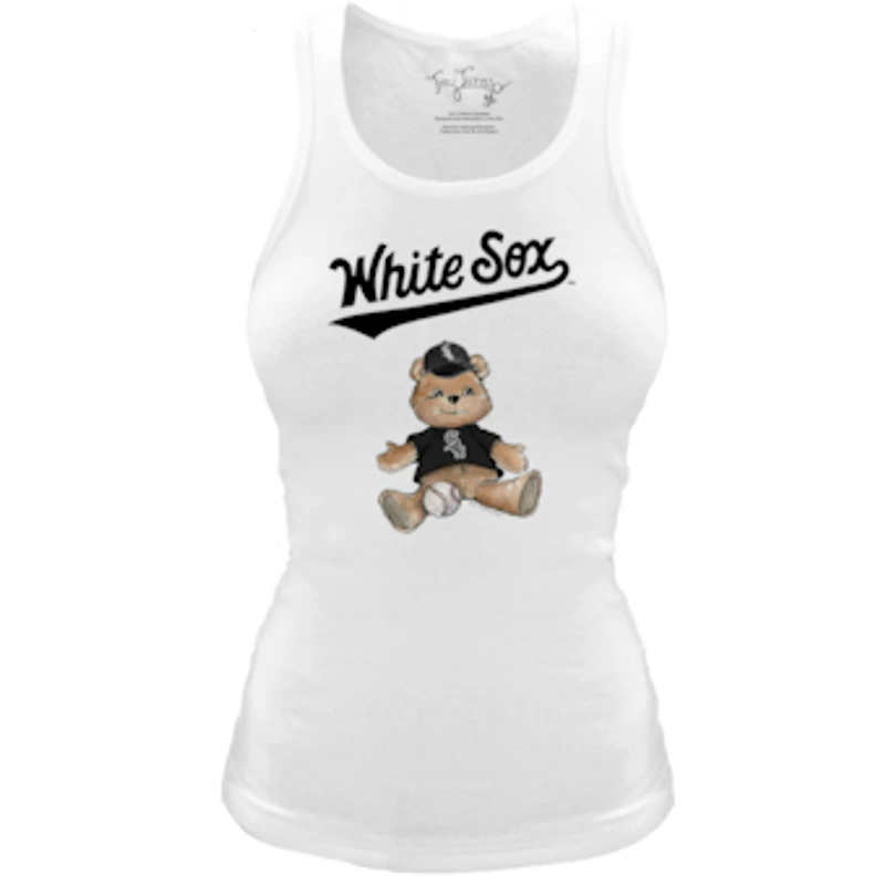 Women's Tiny Turnip White Chicago Sox Fitted Teddy Bear Tri-Blend Tank Top