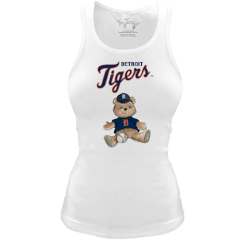 Women's Tiny Turnip White Detroit Tigers Fitted Teddy Bear Tri-Blend Tank Top