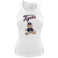 Women's Tiny Turnip White Detroit Tigers Fitted Teddy Bear Tri-Blend Tank Top