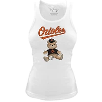 Women's Tiny Turnip White Baltimore Orioles Fitted Teddy Bear Tri-Blend Tank Top